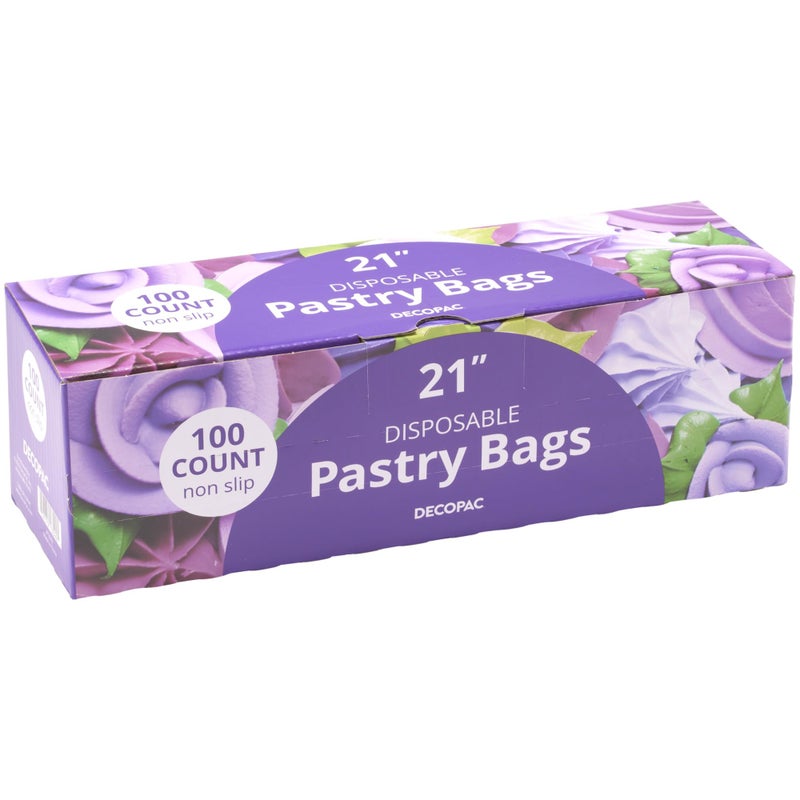 DecoPac Disposable Pastry Bag 100 Count Cake Decorating Supplies, 21 Inch, Non Slip Piping Bag, Clear - Image 1